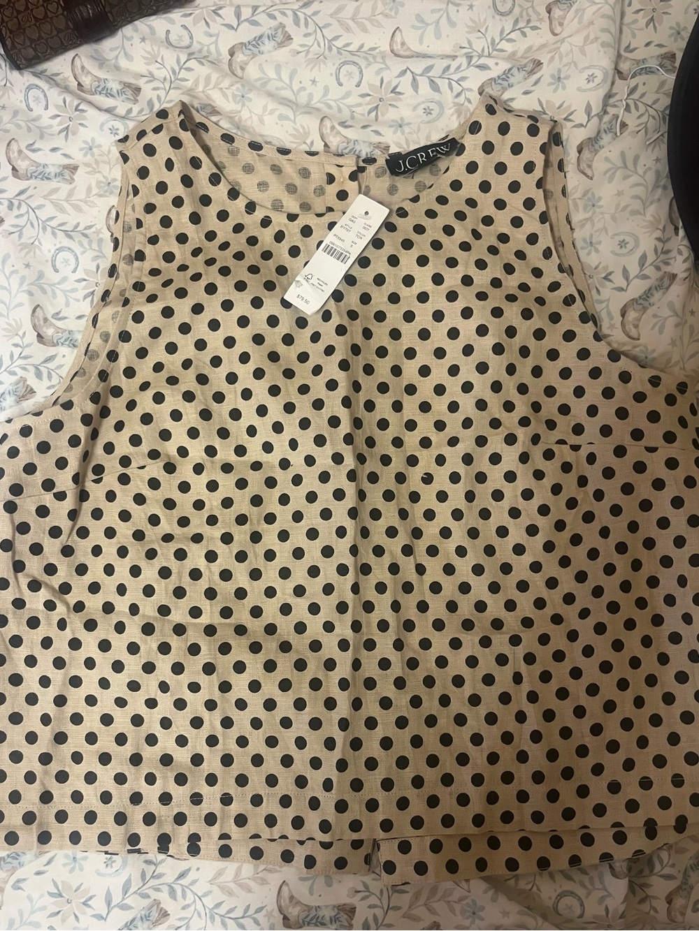 J. Crew Beige Tank Top with Black Polka Dots